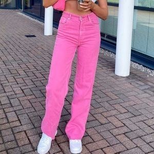 Pink Denim Straight Leg Pants - $15